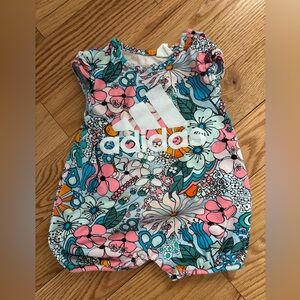 adidas Baby Floral Logo Romper in Pink, Teal & White with Orange Accents